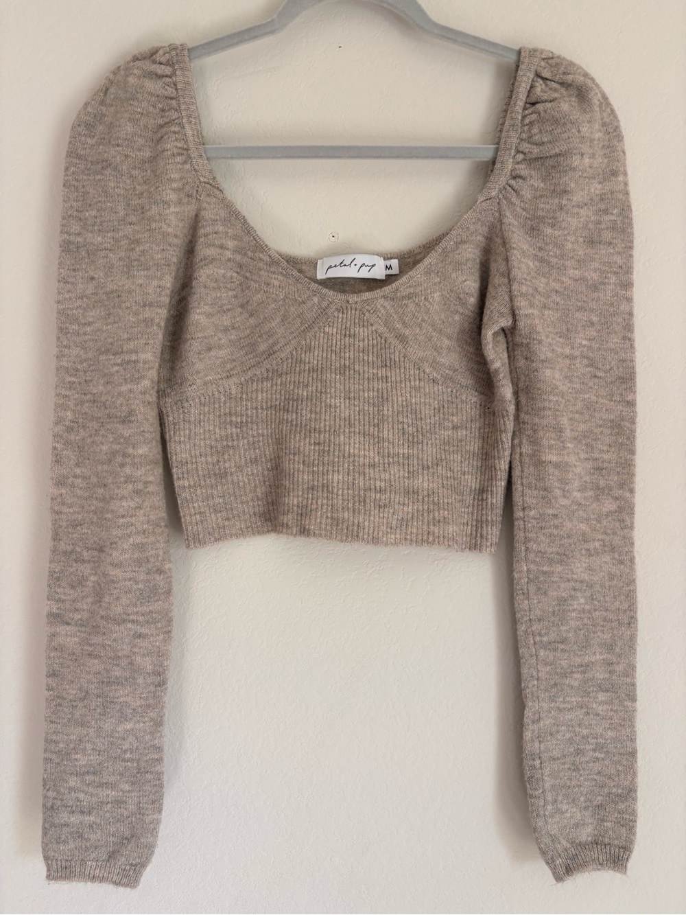 Petal & Pup Light Heather Taupe Knit Cropped Sweater Top - medium